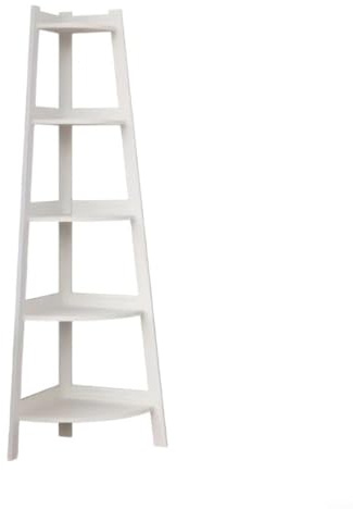 Libreria angolare a 5 ripiani per soggiorno a scaletta dal design industriale in PVC bianco scaffale portaoggetti per camera da letto bagno balcone espositore salvaspazio