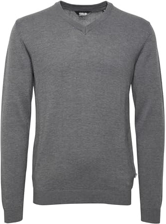 !Solid SDAlegre - Maglione da uomo in maglia fine, con scollo a V, Grigio Melange (1840051), L