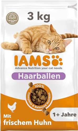 IAMS Anti-Haarballen Katzenfutter trocken mit Huhn - Trockenfutter für Katzen ab 1 Jahr, 3 kg