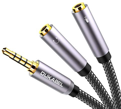 DuKabel Audio Mikrofon Combo Adapter für PC Gaming Headset 3,5mm Klinke Y Splitter Adapter Kabel (2 x TRS Klinkenbuchse auf TRRS Klinkenstecker) für PS4, Xbox One, Handy und Laptop - 0.3 Meter