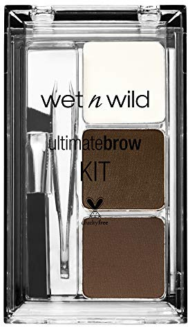 wet n wild Ultimate Eyebrow Makeup Kit, Long-Lasting Matte Brow Powder, Tweezers, Wax & Brush, Built-In Mirror, Purse-Friendly Compact - Dark Brown