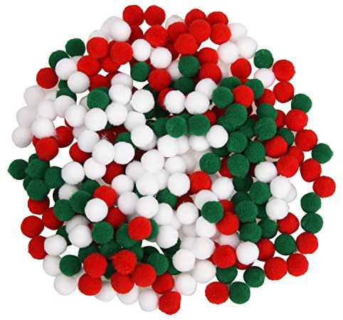 Jomnvo 300 Pieces Christmas Pom Poms Red White Green Fluffy Pompoms Felt Balls Small Craft Pompoms for DIY Christmas Decoration (Red White Green)