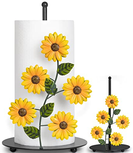 Sunflower Paper Towel Holder - Sunflower Kitchen Decor and Accessories Yellow Farmhouse Countertop Cute Country Stuff Vintage Home Decoration Black Metal Rustic Kitchen Counter Decor Housewarming Gift