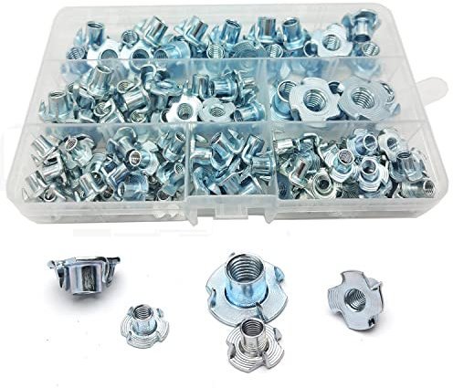 115 Stück Einschlagmuttern T Nüsse Kits, Klauen Muttern M4/M5 M6/M8/M10 Vier Prong Einschlagspitzen verzinkter Stahl, Verzinktem Kohlenstoffstahl Nüsse für Möbel