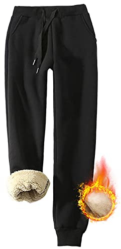 Joligiao Pantaloni della Tuta Termici Donna Pantaloni Sportivi in Pile Termico Pantaloni a Jogger Sportswear Pantaloni de Tuta con Coulisse e Tasches Pantaloni Invernali(A-Nero,L)