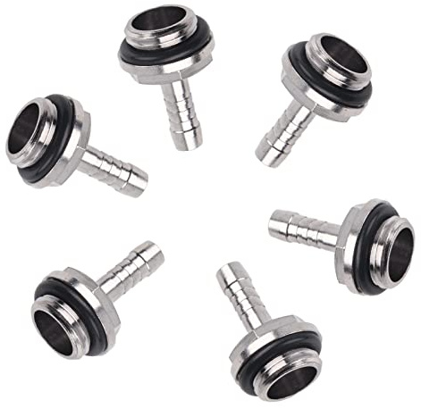 PC vattenkylning Barb Fitting, 6 st PC vattenkylning två beröringsbeslag G1/4 tråd Barb Connector, för anslutning mellan vattenblock, radiatorer, vattenpumpar, behållare (6 mm)