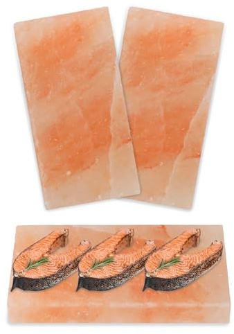 Fiqops 2 x saltsten för grillning L, 20 x 10 x 2,5 cm salt grillstenar, återanvändbar saltgrillsten, original kristallsalt, saltplatta för grillning för BBQ