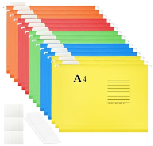Traxenta 15 Stück Hängeregister Mappen A4, Foolscap Hängemappen, Hängeordner Farbig, Hängehefter für DIN A4, Hängemappe mit Reitern und Karteneinsätzen, für Büro, Schule, Zuhause, Arbeit, Organisation