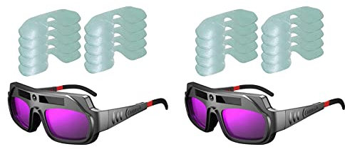 Lckiioy 2 Stücke Schweißerbrille mit Automatischer Verdunkelung, Kratzfeste Schweißerbrille mit Großer Sicht für Plasmaschnitt mit 20 Linsen