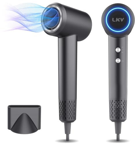 LKV Hair Dryer, 110,000 RPM Brushless Motor 200 Million Ionic Hairdryer, Negative 57dB Low Noise Professional Blow Dryer, Lightweight Hairdryer Fast Drying, Low Noise, Anti Frizz for Women & Men-Gray