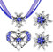 Aurasky 3 Stück Trachtenschmuck Set, Bayerisch Dirndlschmuck Trachtenkette Schmuck, Trachten Herz Anhänger und Strass Edelweiß Ohrstecker für Damen Oktoberfest Dirndl und Lederhose Accessoires(Blau)