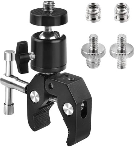 DesertBoy Super Clamp, Clamp Soporte para Cámara, Super Clamp con Mini Rotula, Súper Abrazaderas para Cámaras, Montaje Super Abrazadera, con Adaptador de Tornillo 1/4 y 3/8, para Cámara, LED Flash