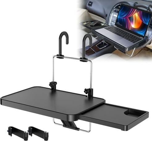 Afenau Steering Wheel Table, Car Table with Hooks and Stretchable Tray, Adjustable Car Food Tray, Suspendable Car Laptop Tray, Car Steering Wheel Tray for Food, Drinks and Laptops