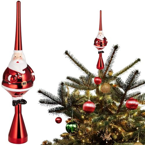 BRUBAKER Weihnachtsbaumspitze Dicker Santa - Christbaumspitze glänzend - 35 cm große Baumspitze Weihnachtsmann - Weihnachtsbaum Spitze - Tannenbaum Deko Weihnachten - Tannenbaumspitze - Rot
