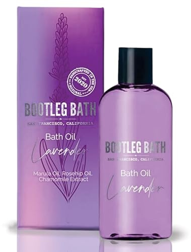 BOOTLEG BATH - Lavender Bath Oil with Marula, Rosehip, and Jojoba Oils, Chamomile Extract, and 100% Pure Natural Essential Oil, Great Stocking Stuffer or Gift, 4oz, for Men and Women, Made in USA