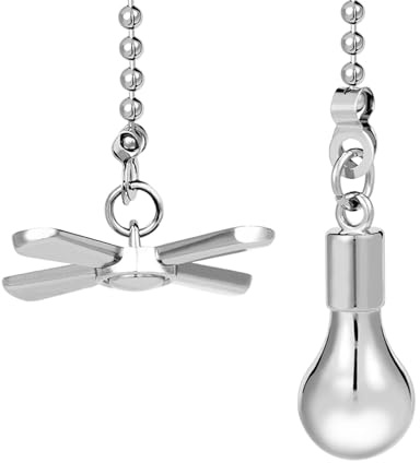 JiA QAQ Ceiling Fan Pull Chain Ornaments, 13.6 Inches Fan Pulls Extension Chains Set, Decorative Metal Light Bulb and Fan Cord, Ultra Long 3mm Diameter Beaded Ball Pull Chains for Lamp