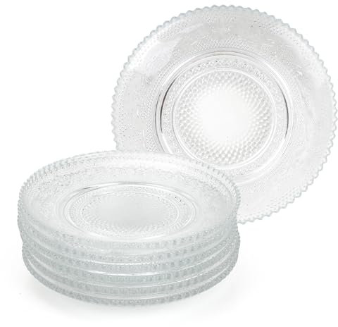 Aramanara 12 piatti da dessert in vetro da 15,2 cm, piatti piani piccoli, riutilizzabili, trasparenti, piatti rotondi per insalata, frutta, snack, antipasti, torte