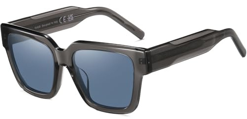 DUCO Retro polariserade acetatsolglasögon för män, UV400-skydd, herrsolglasögon, körning, vandring, solglasögon, DC2342, Transparent grå ram och blå lins