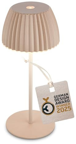 BRILONER - Riffle Mini LED Tischlampe kabellos IP44 mit Lichtkante, Touchdimmer, Akku tauschbar, Nachttischlampe, LED Lampe, Akku Lampe, German Design Award Winner 2025, 8,5 x 20 cm, Beige
