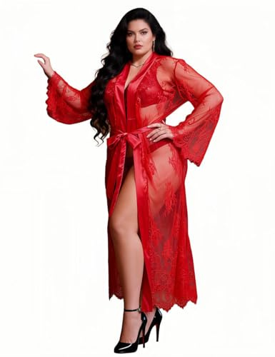 ohyeahlady Kimono dam lång spets strandklänning stora storlekar sexiga underkläder transparent morgonrock nattkläder bikini cover up underkläder curvy sommaroutfit pyjamas party klubbkläder kofta med