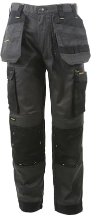 STANLEY Barmera Work Trousers for Men – Stretch Work Pants with Knee Pad, Cargo & Holster Pockets, Polycotton Blend, Regular Fit, Grey/Black, W34/L31