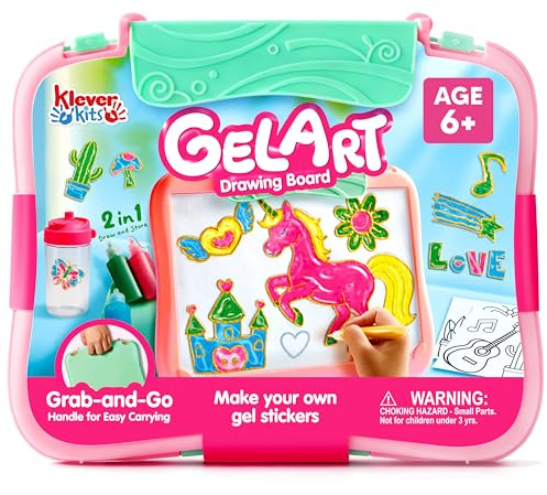 JOVA Klever Kits Gel Art Drawing Board- Window Craft and Stickers, Arts and Crafts for Kids 6 7 8 9 10, Window Clings Making Kits with 2 Tracing Pens and Storage Case, Educational Gifts for Kids