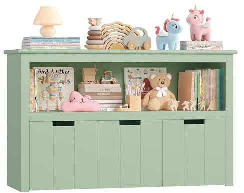 FOREHILL Meuble Rangement Jouet Bibliothèque pour Enfants Étagère Armoire de Rangement avec 3 Tiroirs Roulants Vert 102x33x61.5cm