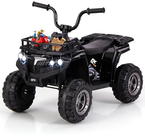 COSTWAY 6 V Elektrisk Fyrhjuling för Barn, Barnfyrhjuling med Framåt och Bakåtfunktion, Elfyrhjuling med LED-Strålkastare, Förvaringskorg och Musik, Elbil ATV för Barn från 2 år Svart
