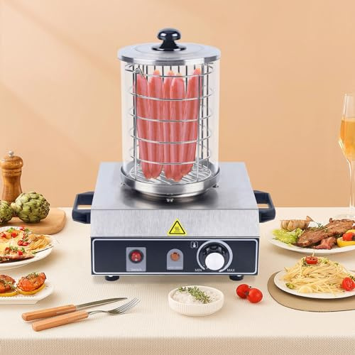 Mermajestic korvkokare bockkorvvärmare 220 V 350 W rostfritt stål het dog enhet korvvärmare 30–85 ℃ justerbar temperatur Hot Dog Maker korvkokare för bagerier, 16 x 21,5 cm