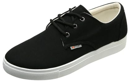 Slip On Sneaker herr canvas promenadskor skosnören vandringsskor enfärgade fritidsskor tygskor halkfria utomhusskor halvskor bekväma platta linneskor slip-skor, svart, 43 EU