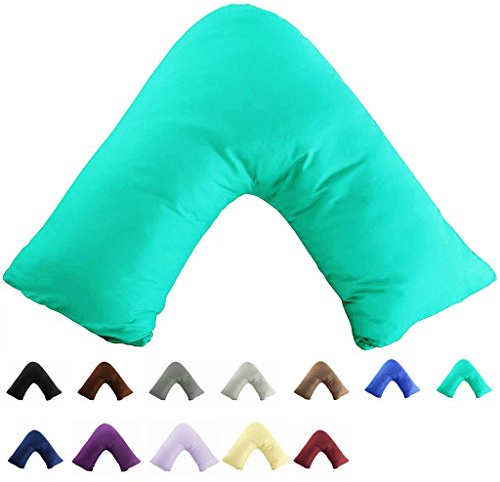 TAOSON 100% Cotton 300 Thread Count Soild Envelope Style V Shaped/Tri/Boomerang Standard Pillow Case Cushion Cover Only Cover No Insert (Teal)