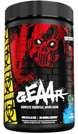 MUTANT GEAAR | 9.4g of EAA Powder + Arginine, 7g BCAAs, 4g Leucine, Electrolytes, Coconut Water, No Artificial Colours or Flavours | 30 Servings | Blue Raspberry | 378g