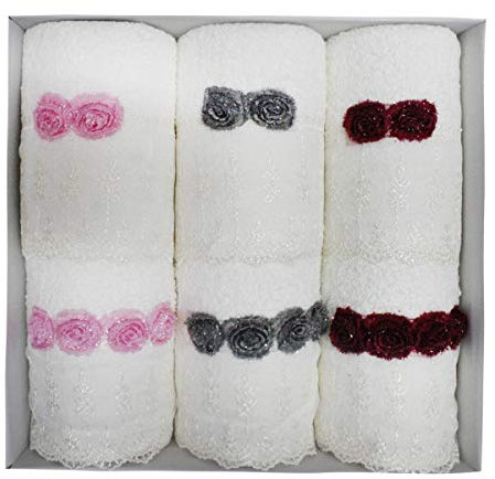 Russo Tessuti Set Asciugamani Spugna FERLEN 3+3 Viso Ospite Rosellina Lurex Bordeaux Beige Grigio-Variante 1