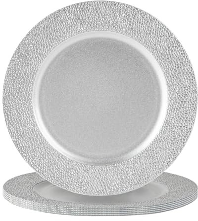 Argon Tableware 6 pièce métallique Chargeur microplaques - Martelé Edge - 33cm - Argent Martelé