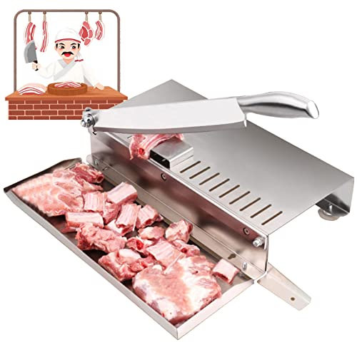 Cortafiambres Profesional Manual para Casa Comercial, Sierra Carne Huesos, Cortadora de Fiambre Multifunción Acero Inoxidable para Cortar Carne Congelada Verduras Huesos, Corte Rápido y Afilado(Size