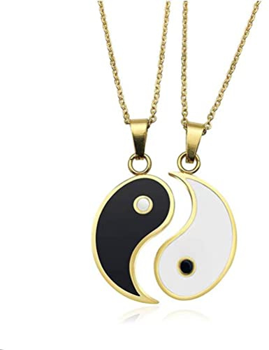 MiaLover Pack of 2 Yin Yang Pair Necklaces, Taichi BFF Chain, Friendship Chains, Ying Yang Pendant Chain, Couples Necklace, Partner Jewellery Chains for Best Friends, Lovers and Couple Gifts (Golden),
