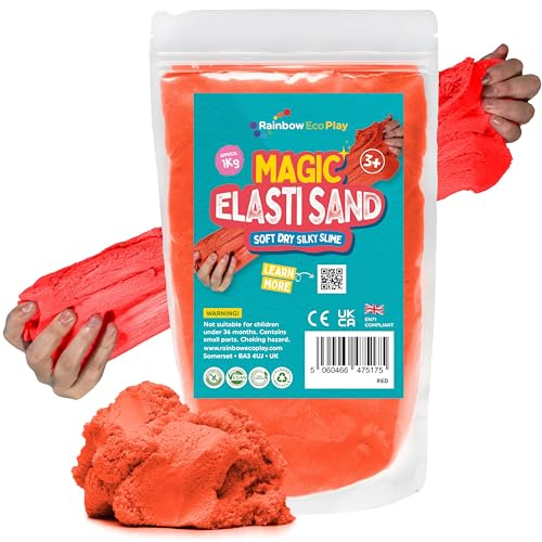 Rainbow Eco Play Magic Elasti Sensory Stretchy Natural Play Sand - 1kg | Soft, stretchy sensory sand that flows like slime without the mess. Made from natural minerals