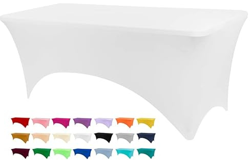 BDDC Table Covers for 6 Foot Tables, White Washable and Wrinkle Resistant Stretch Tablecloths Rectangle 6ft for Events, Wedding, Banquets, Parties