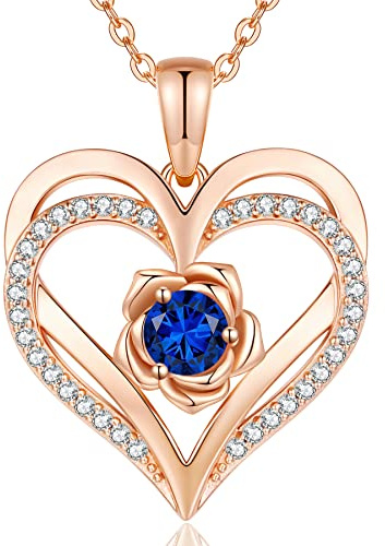 CDE Kette Damen Rosegold Herz Halskette Sterling Silber 925 Geburtsstein für Frauen Mama mit Anhänger Schmuck Valentinstag Muttertag Geburtstag Weihnachten