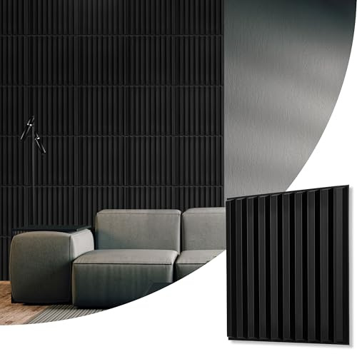 NOVECRAFTO Fluted Line Effect 3D Wall Panels - Pack of 6 Sheets 16.15 sq ft (1.5 sqm) - Decorative Cladding Panel Size 19.6x19.6 (50x50cm) - PVC Wall Panelling Fluted Line Design in Matte Black