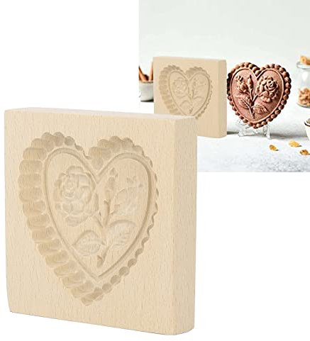 Topyond Holz Keksform,hölzerne ausstecher prägeform, Kuchen Puck Form Set, Holz Keksformen,Geschnitzter Pressstempel,DIY Keksstempel Für Die Küche zu Hause(Liebe Rose) Ostern Geschenk