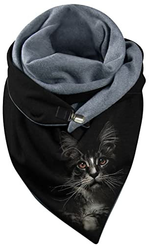 GBEN Dreieck Schal Damen Warme Leicht Schal Kuschelige Halswärmer mit Knopf Weicher Halswärmer Dreieckstuch Lustig Katzenmotiv Scarf Halstücher Deckenschal (G1-E, One Size)