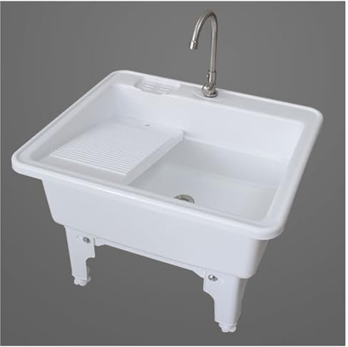 Lavandino Indipendente Lavelli da Bagno Piscina per Lavanderia, Lavandino per Balcone Lavabo con ASSE per Lavare, Stazione di igiene Domestica Vasca di Utilità Lavello in Plastica
