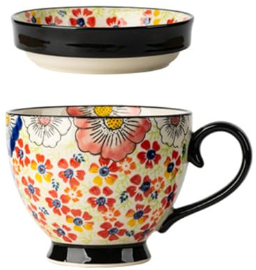 BURLOE Ciotole per Zuppa con Manici, Manici per Zuppe Tazze da Brodo Ciotole per Zuppa di Crema Ciotola in Ceramica Fiori Colorati Ciotola per Zuppa Grande,C