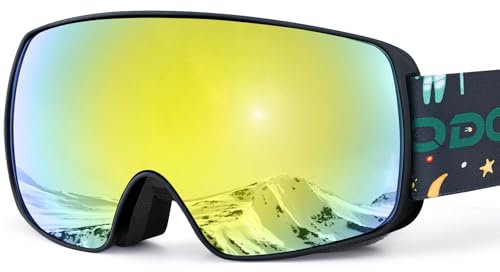 Odoland Skibrille Kinder, Snowboardbrille für Jungen und Mädchen (8-16 Jahre), Helmkompatible Verspiegelt Schneebrille UV-Schutz Anti-Fog zum Skifahren Skaten
