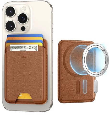 ESR for MagSafe Wallet, 5-Card Holder, Magnetic Wallet for iPhone, RFID Blocking, with 3,200 g Magnetic Strength, Vegan Leather, Ultra-Slim for iPhone 16/15/14/13/12 Series, Not 13/12 Mini, Brown