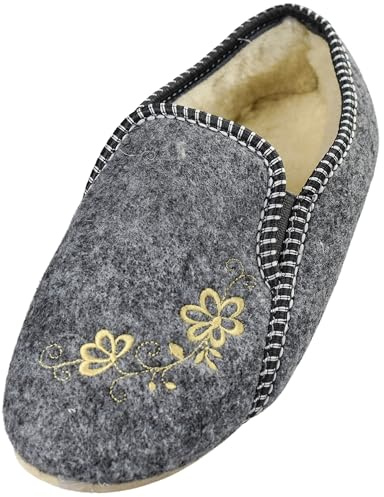APREGGIO Pantuflas de invierno para mujer, cálidas, de fieltro de lana, zapatillas de fieltro para mujer, zapatillas de invierno para mujer, cálidas zapatillas de fieltro, Gris dorado., 37 EU
