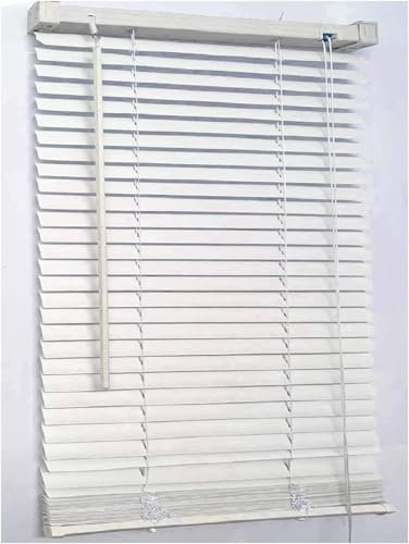 White Plain PVC venetian Blind - Width 110cm x Drop 150cm - 25mm Horizontal Slats - Easy Fit Trimmable fitting with Tilt control Wand Mechanism