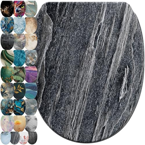 Sanilo WC Sitz mit Absenkautomatik & Schnellverschluss, Toilettendeckel per Knopfdruck abnehmbar, einfache Montage von oben (Schiefer)