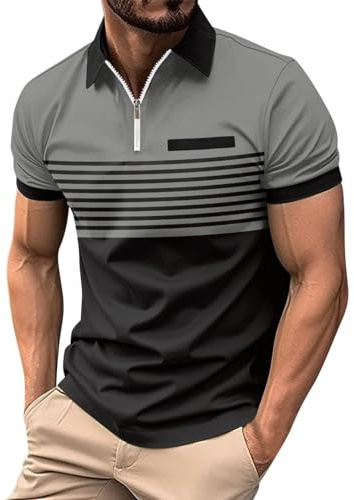 Polo Manica Corta Uomo con Mezza Zip T Shirt Basic Firmate Casual Regular Fit Risvolto Lavoro Traspirante Polo Leggera Golf Polo Funzionale Camicia Traspirant Polo T Shirt Uomo